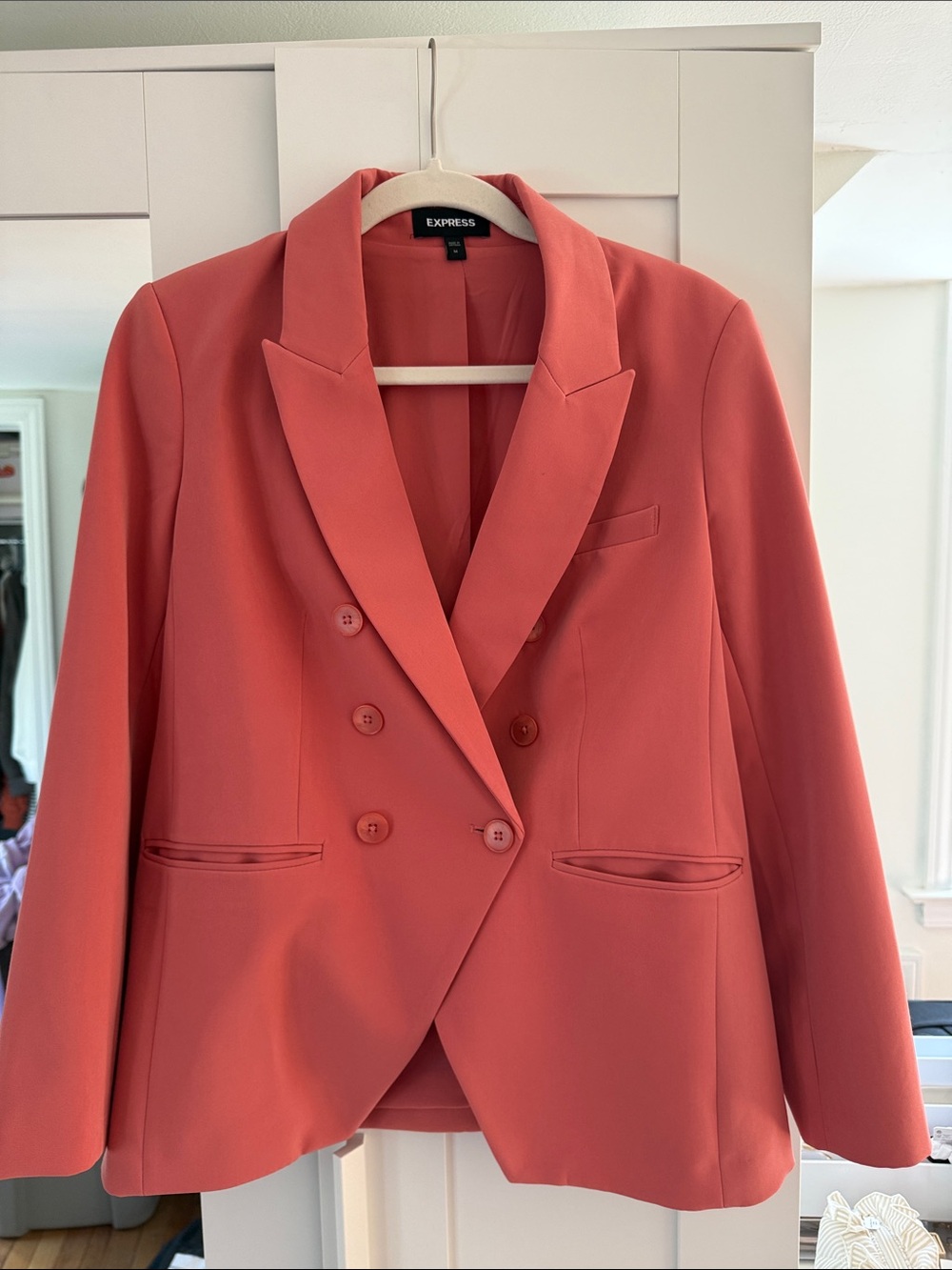 Express Women's Double-Breasted Coral-Pink Blazer